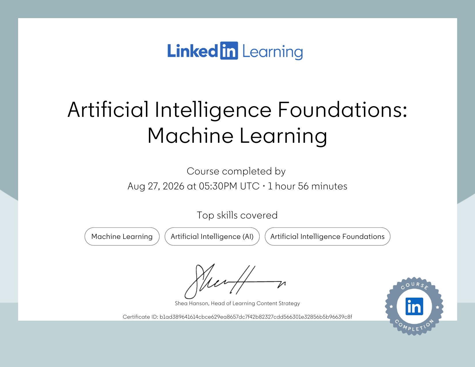 Machine Learning certificate