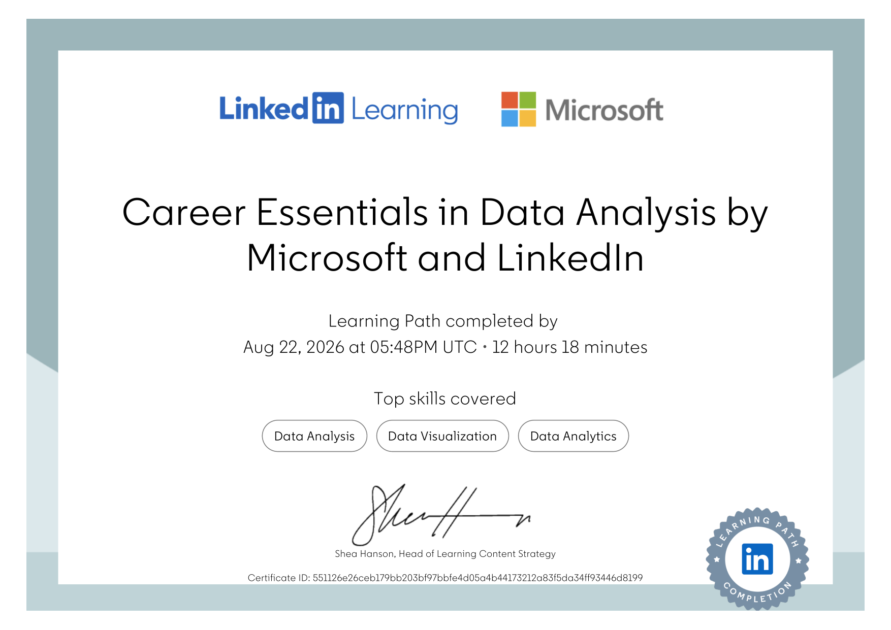 Data Analysis certificate