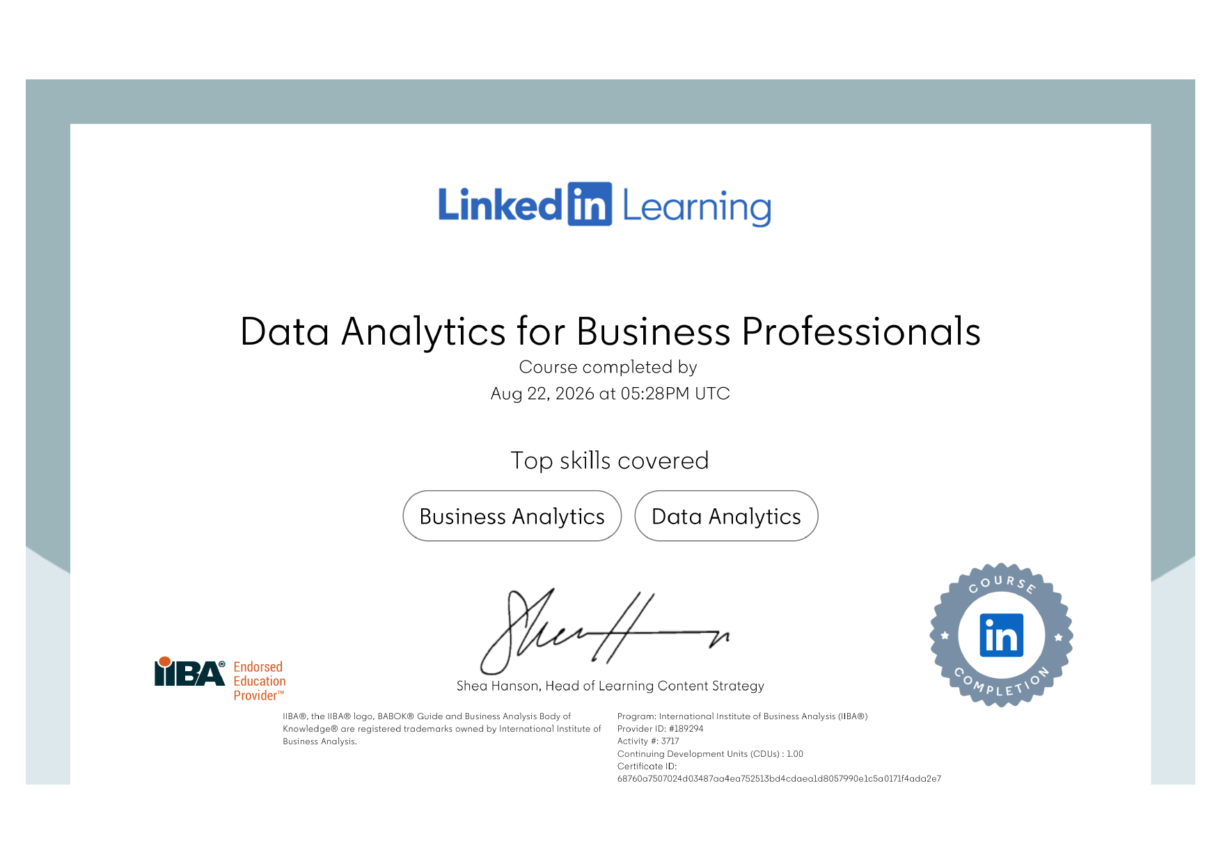 Data Analytics certificate