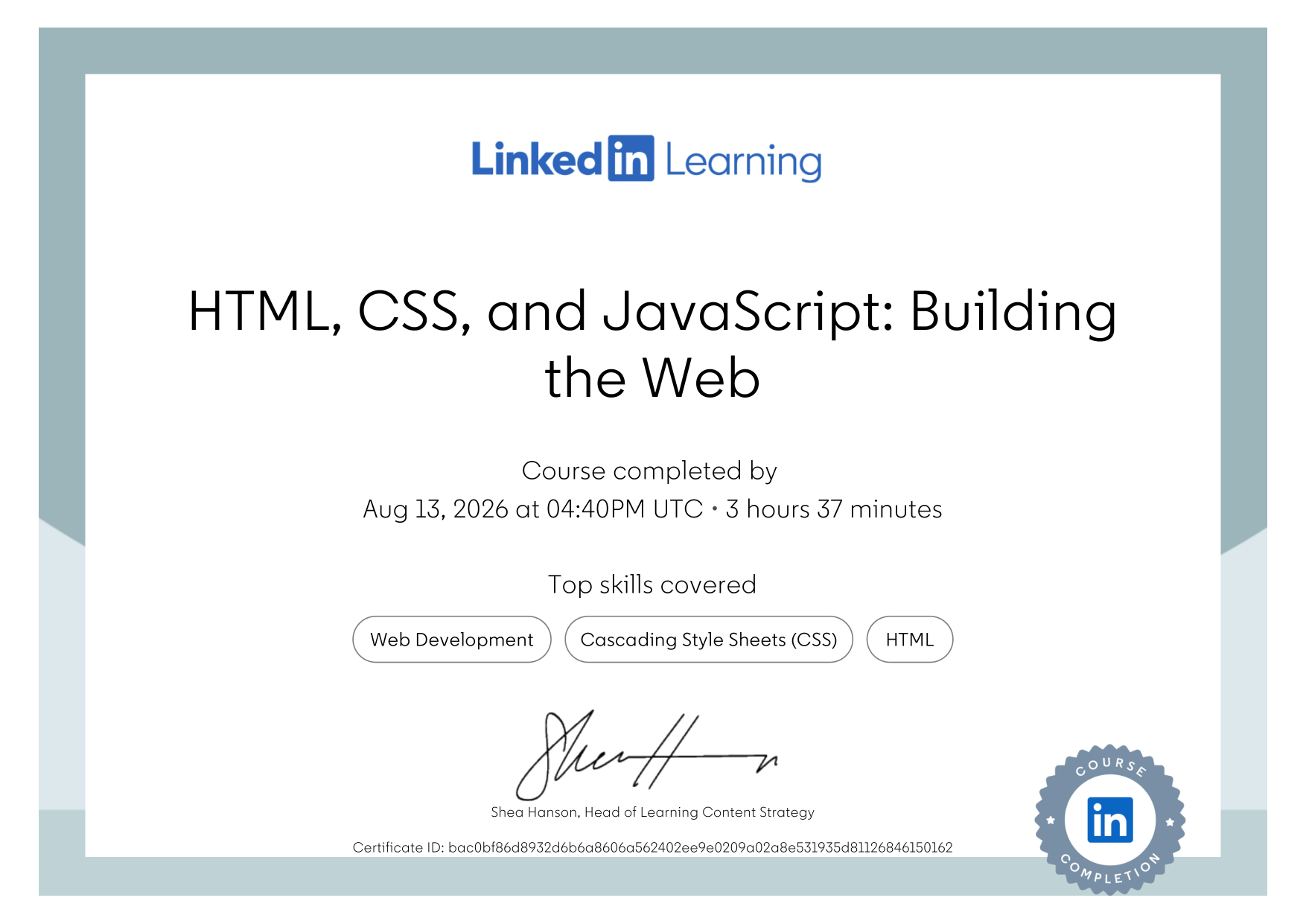 Web Development certificate