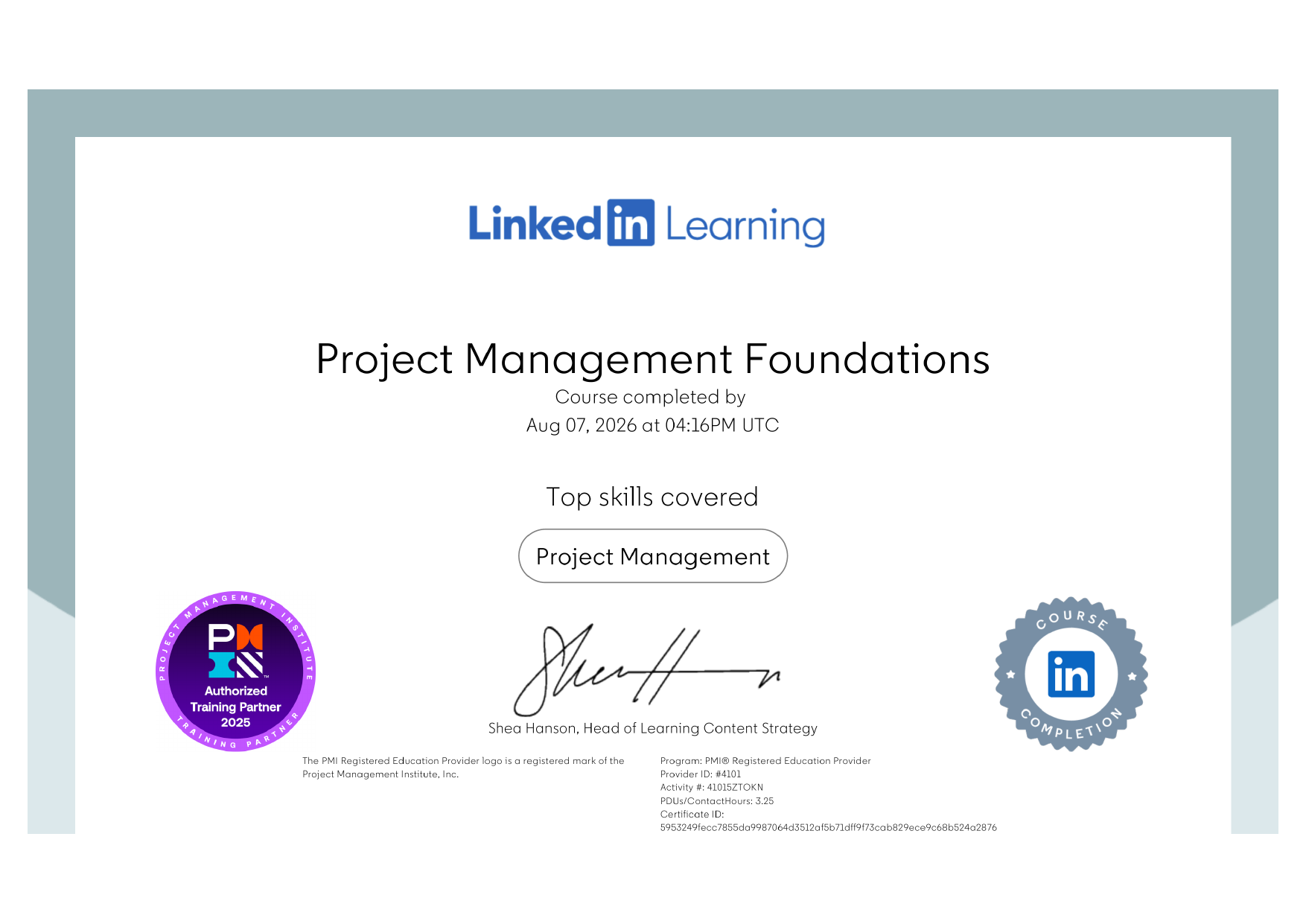 Project Management certificate
