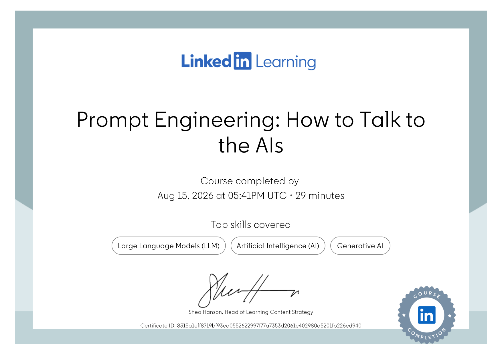 Prompt Engineering certificate