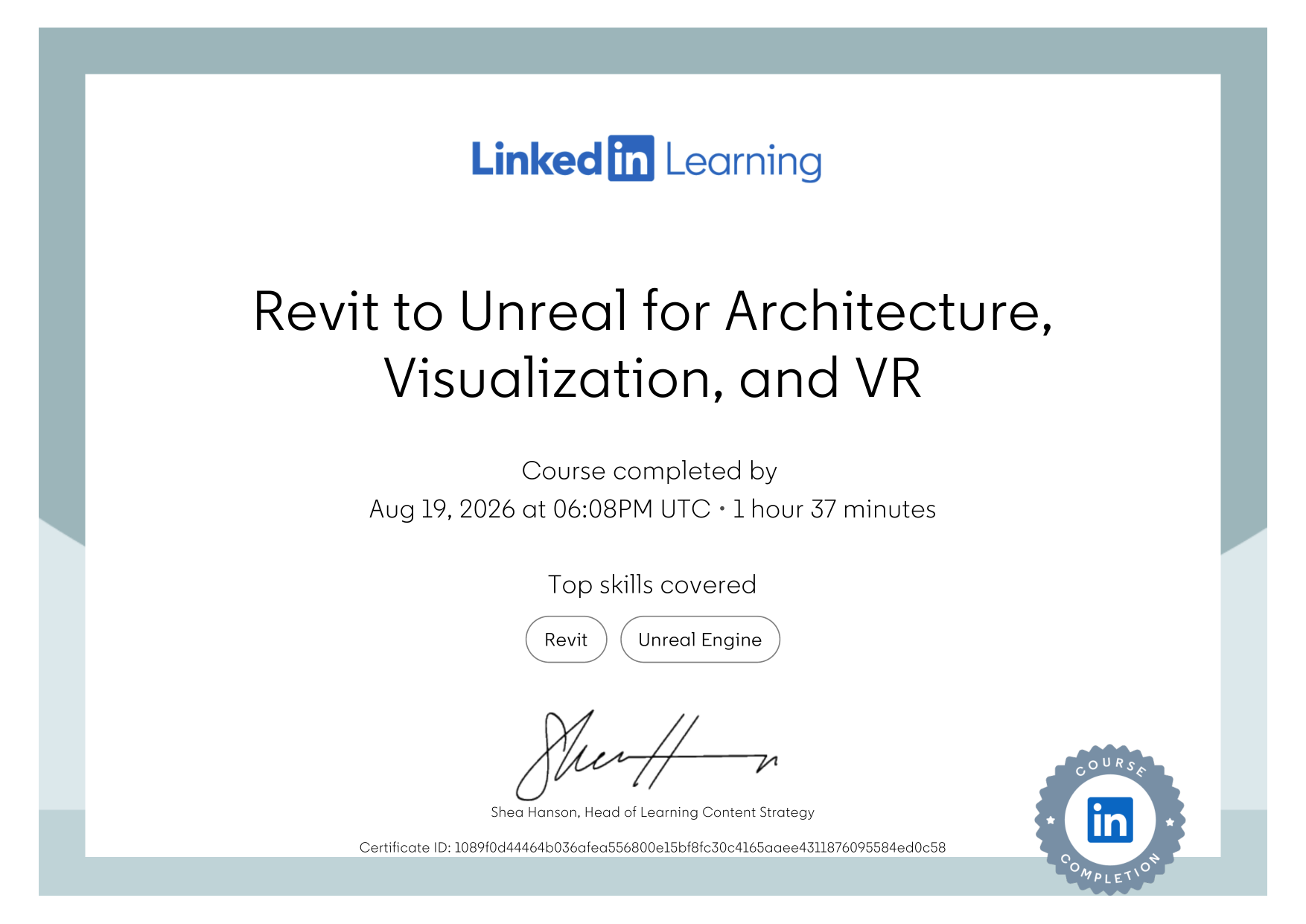 Revit to Unreal certificate