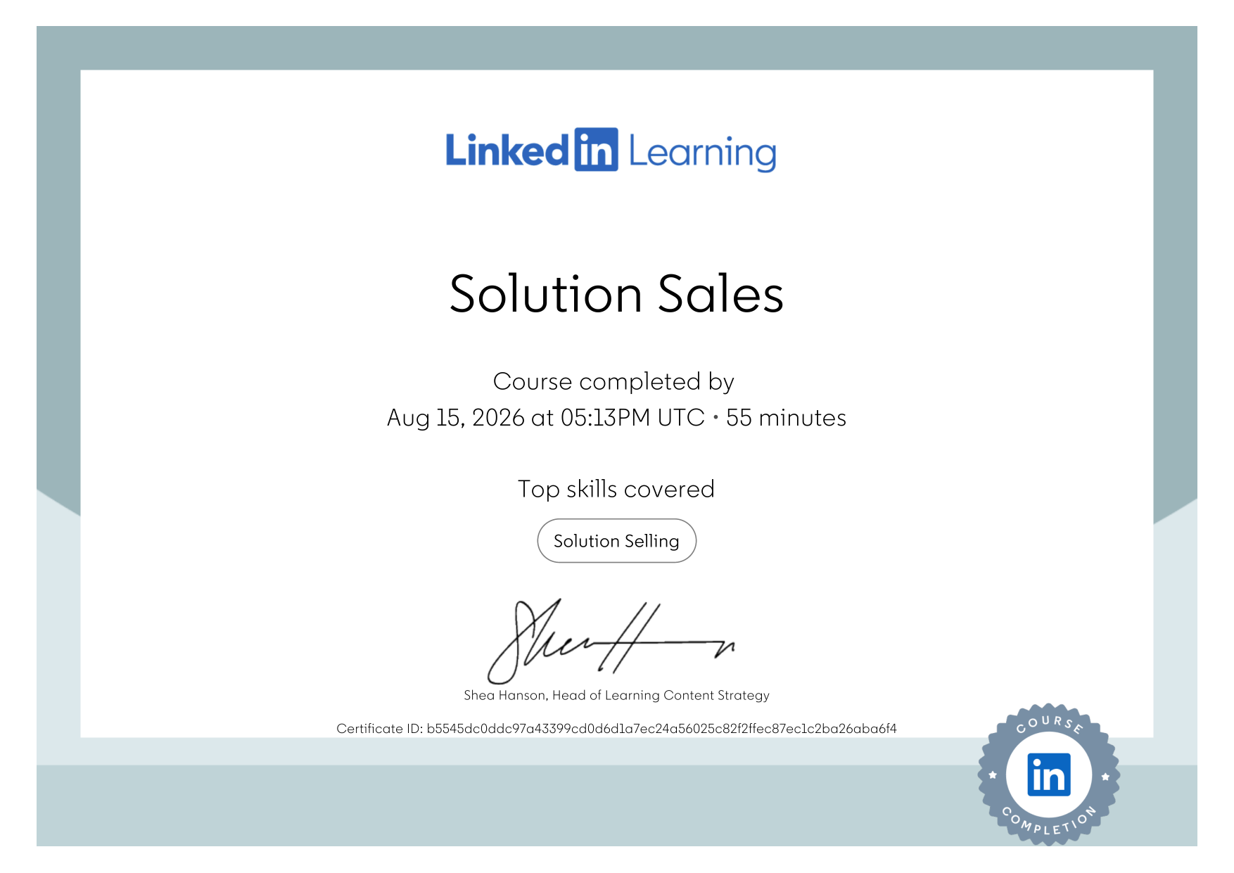 Solution Sales certificate