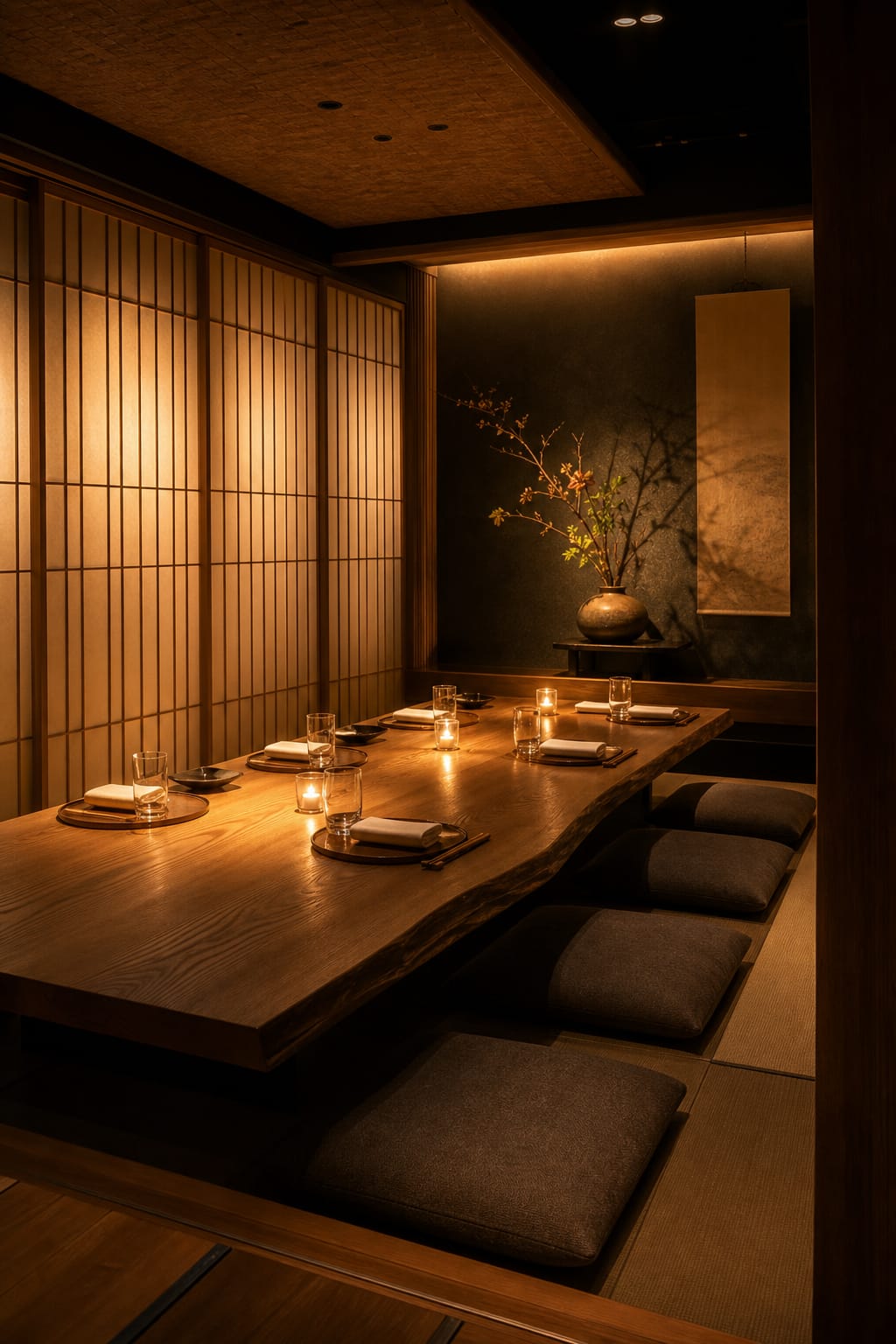 A private tatami room set for a celebration
